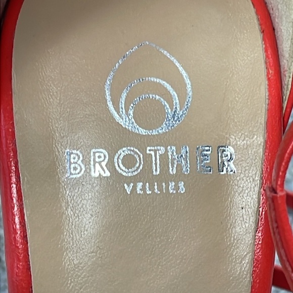 Brother Vellies De Fleur Ankle Tie Pointed Toe Pumps Red Orange PVC Sz 6 - Picture 6 of 15